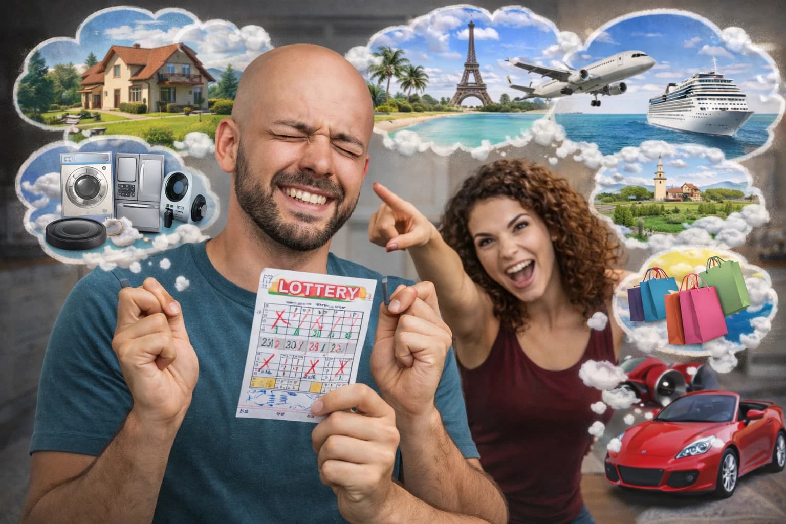 Bilhetes de loteria para o noivo realizar os infinitos sonhos da noiva